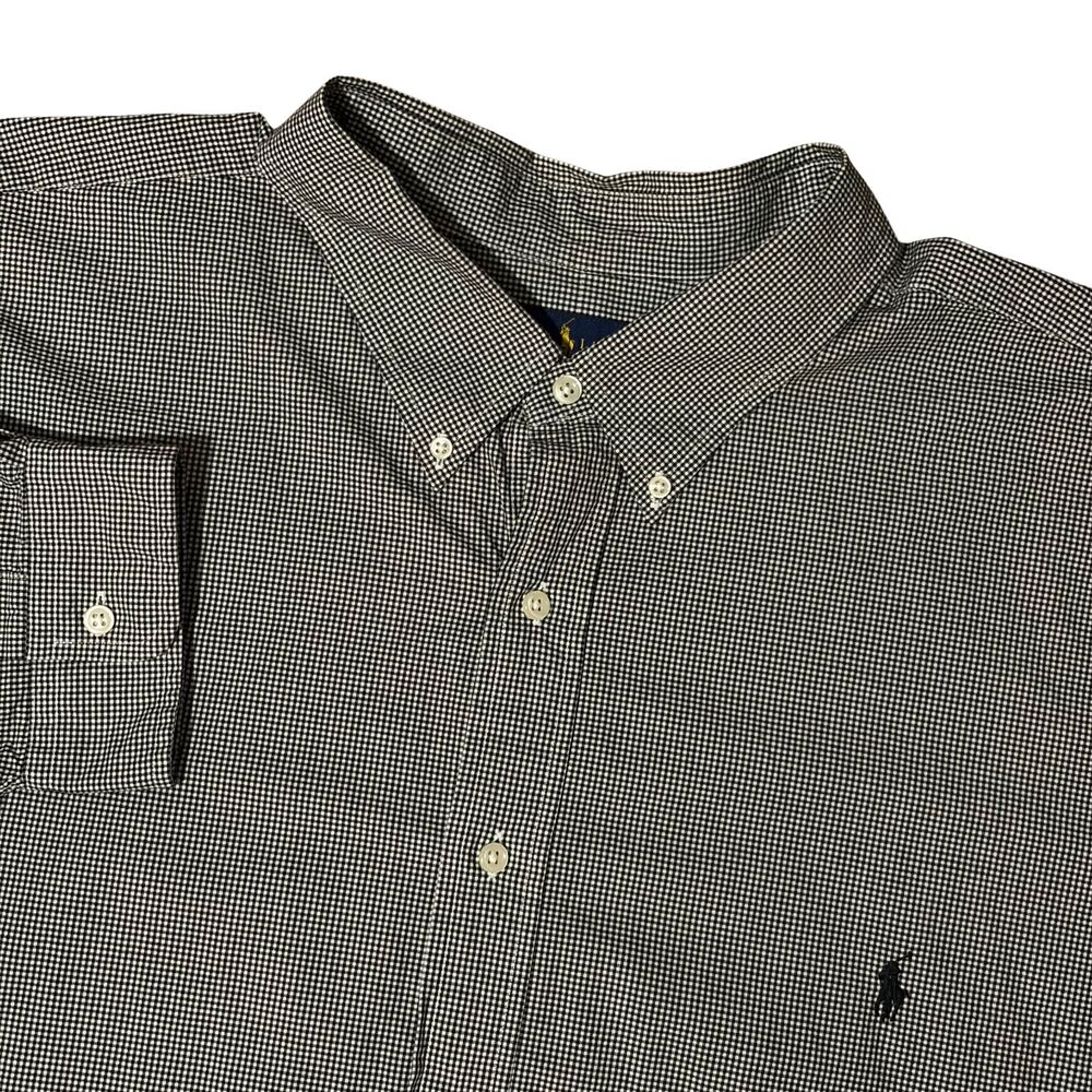 Polo Ralph Lauren Shirt Mens 4XB Black White Gingham Check Stretch Long Sleeve